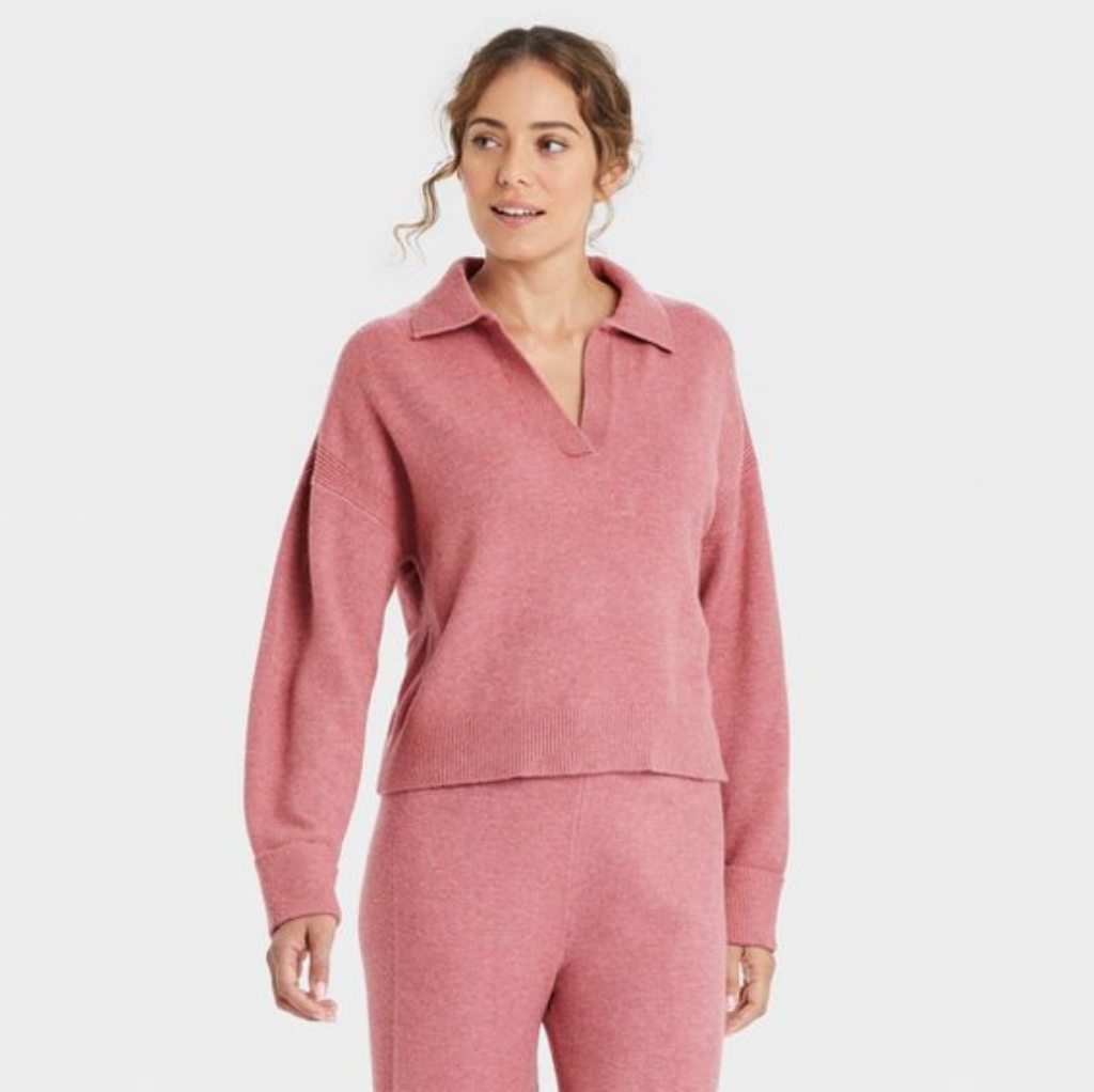 Euc Collared Split-Neck Pullover